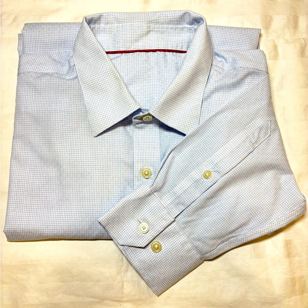 Eton Men's Light Blue Checkered Dress Shirt Long Sleeve 40/15 3/4?